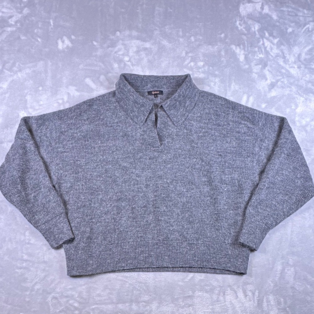 Quince Womens XL Grey Wool Baby Alpaca Blend Polo V-Neck Sweater ZJSA001 FA/24 - Picture 2 of 6